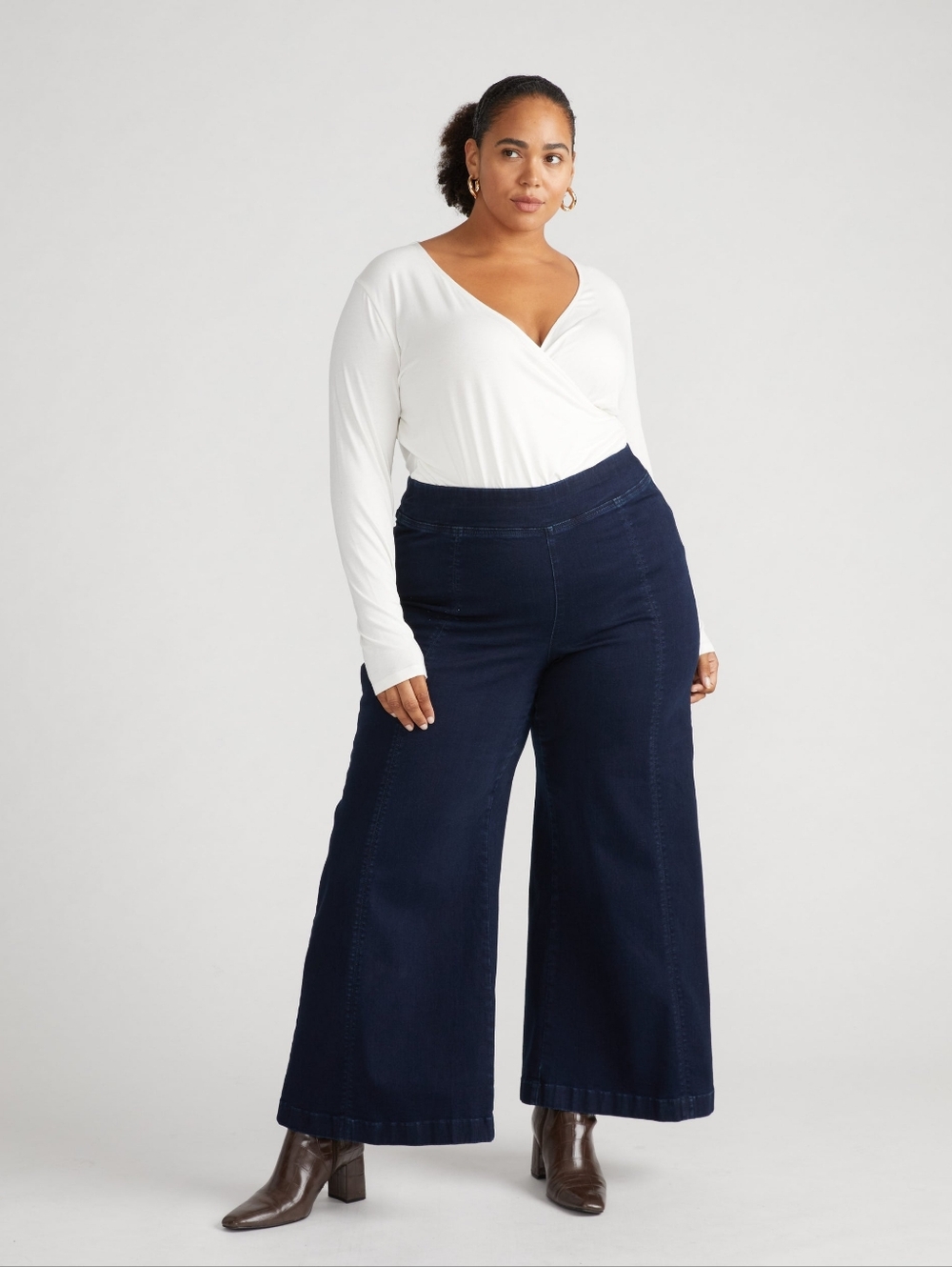 NWT Universal Standard Olivia Pintuck Wide Leg Jeans Indigo Size Small 14-16